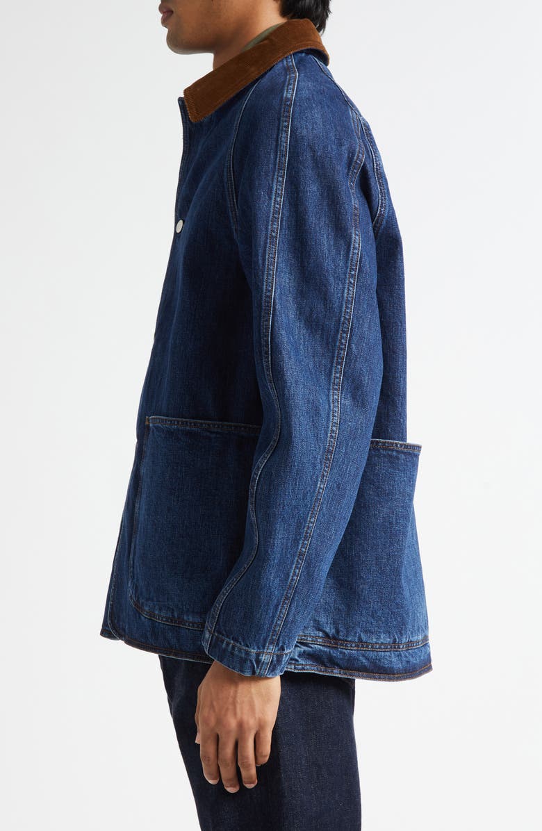 Drake's Corduroy Collar Denim Chore Coat, Alternate, color, Stone Wash