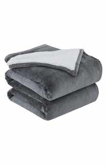 SOUTHSHORE FINE LINENS Microfleece Faux Shearling Lined Reversible Throw Blanket - 50" x 70"