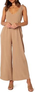 Petal & Pup Ayla Tie Shoulder Wide Leg Linen Jumpsuit