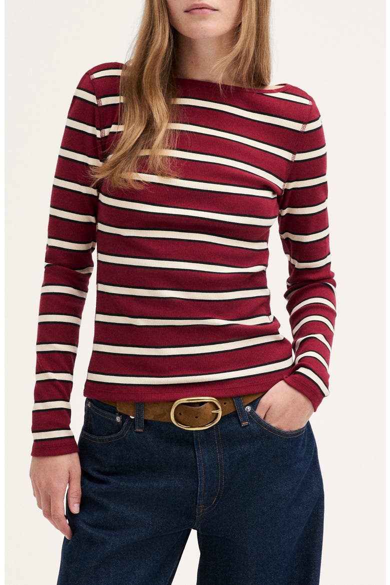 The Boatneck Layering Top in Utility Rib, Main, color, VINTAGE MERLOT STRIPE