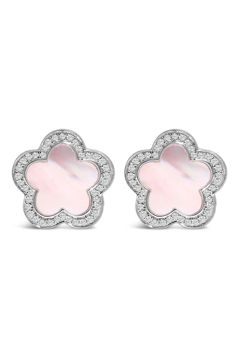 14K White Gold Mother of Pearl and 1/5 Cttw Diamond Halo Star Stud Earrings, Main, color, White