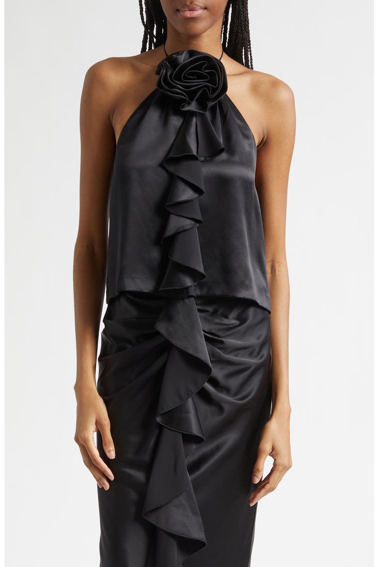 Hallie Rosette Silk Top, Main, color, BLACK