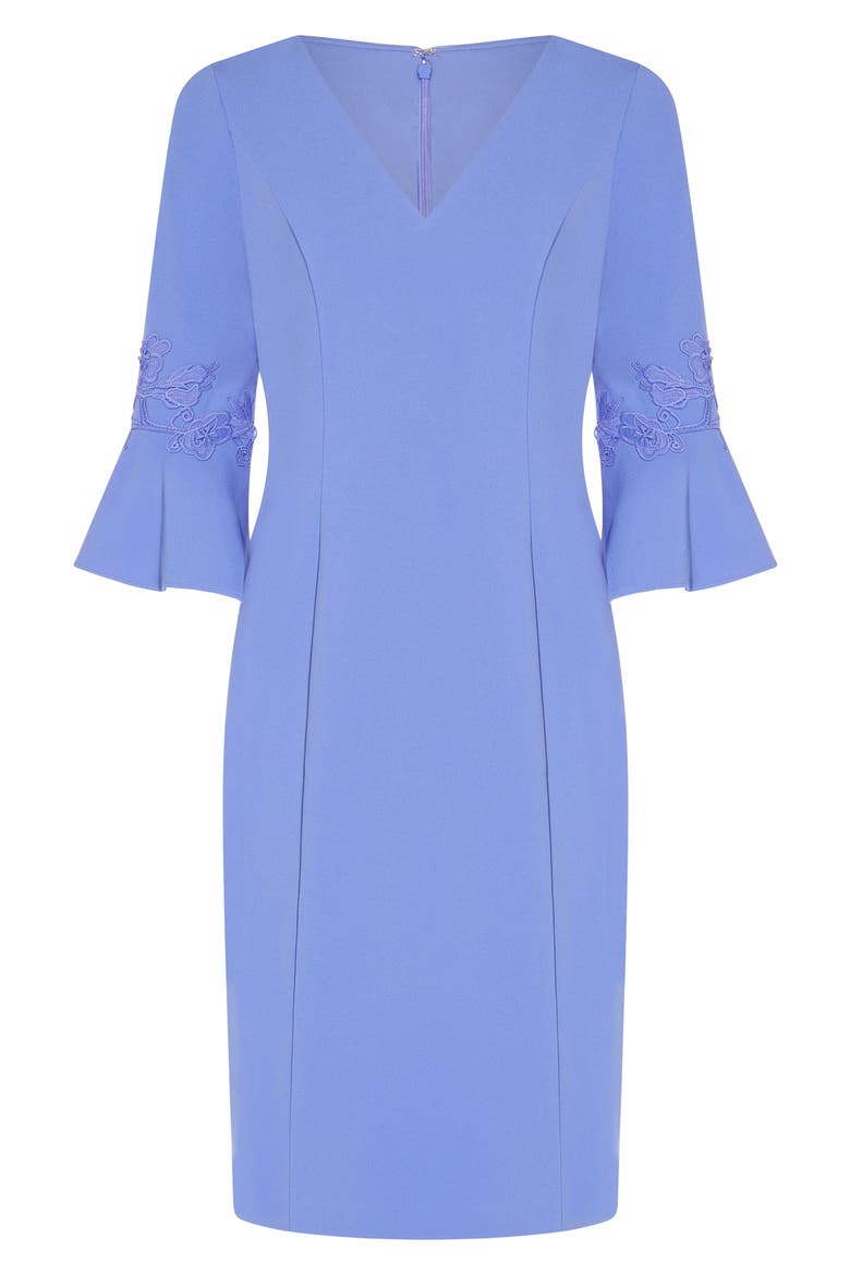 Bell Sleeve Sheath Dress, Alternate, color, MISTY PERI