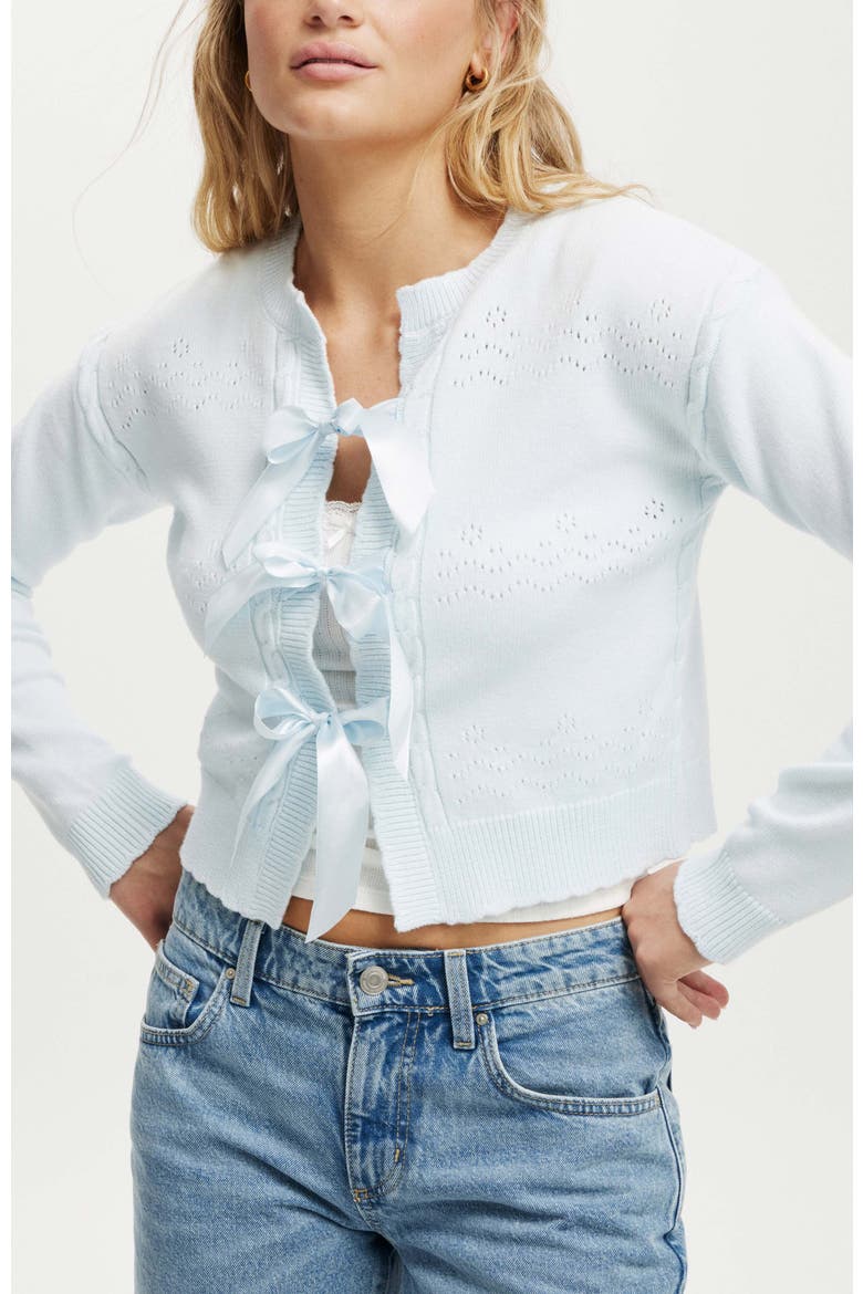 Nostalgia Bow Cardigan, Main, color, Sea Mist
