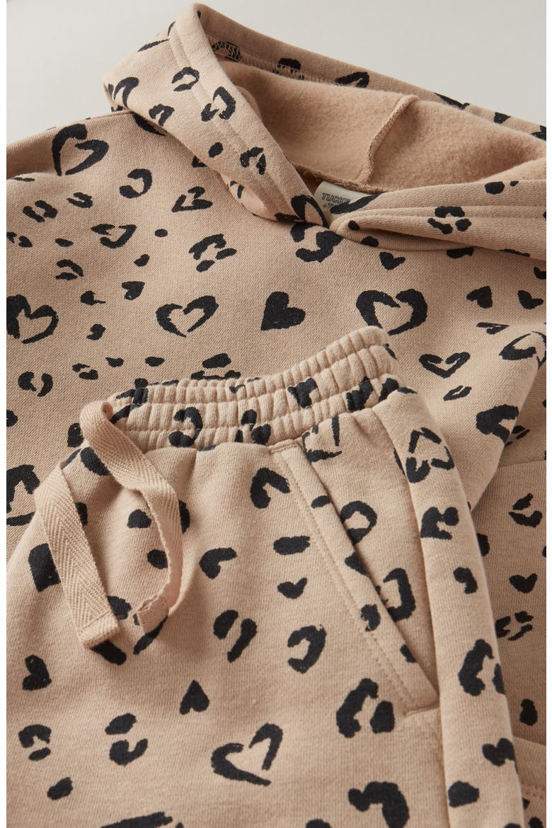 Kids' Fleece Hoodie & Pants Set, Alternate, color, TAN NATURAL LEOPARD HEARTS
