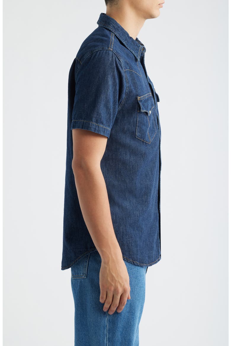 Short Sleeve Denim Snap-Up Shirt, Alternate, color, DARK WASH