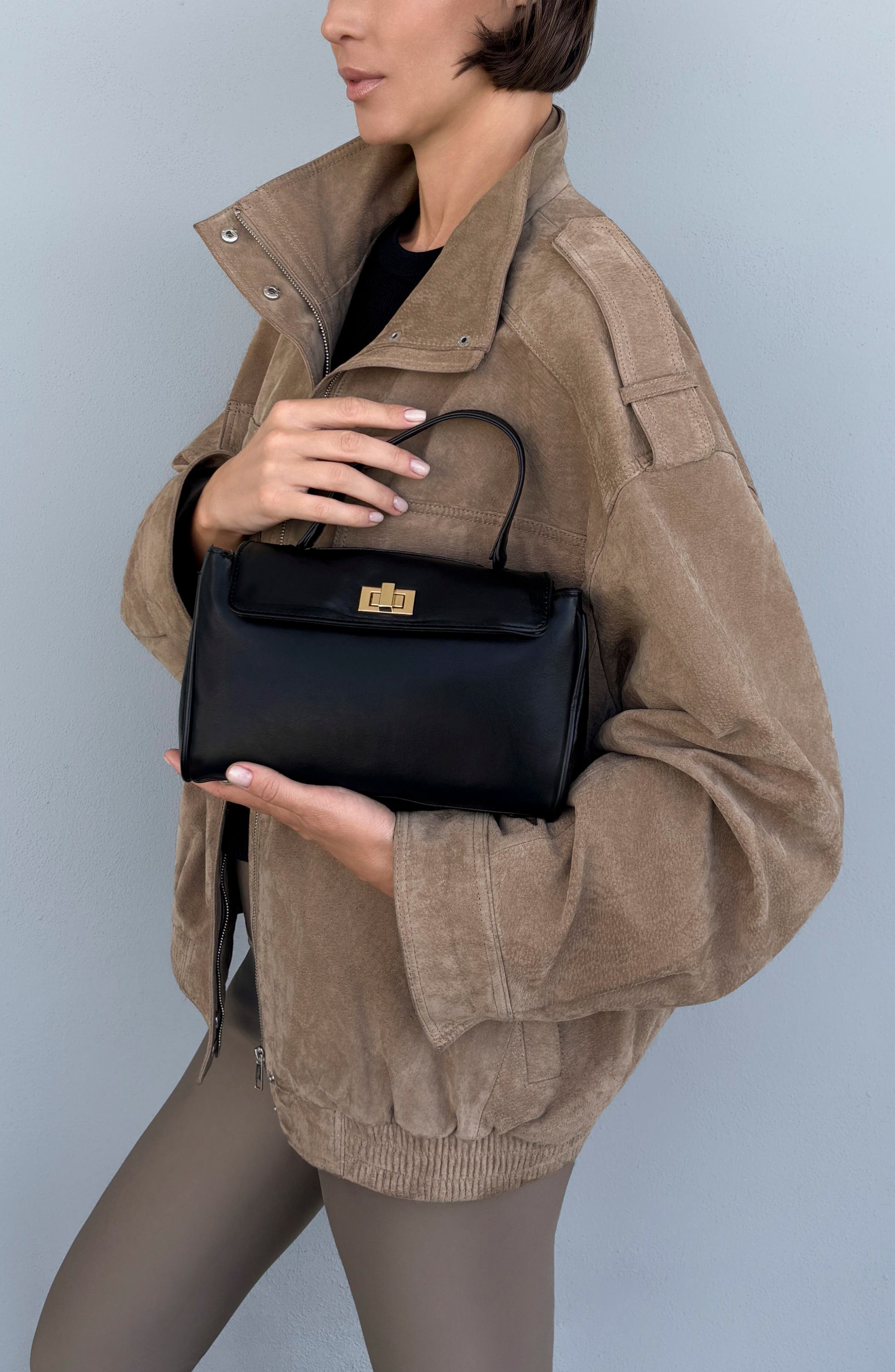 Faux Leather Single Handle Bag, Alternate, color, BLACK