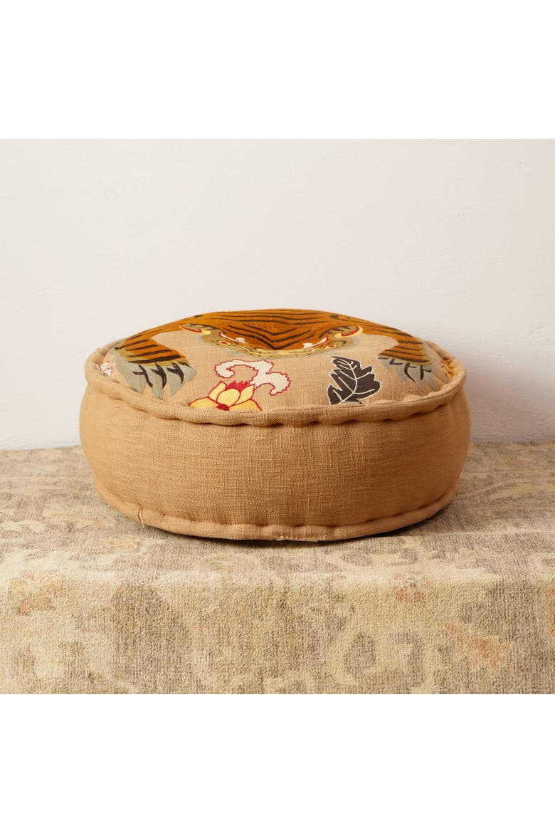Floor Pouf with Tiger Print Embroidery, Alternate, color, Beige