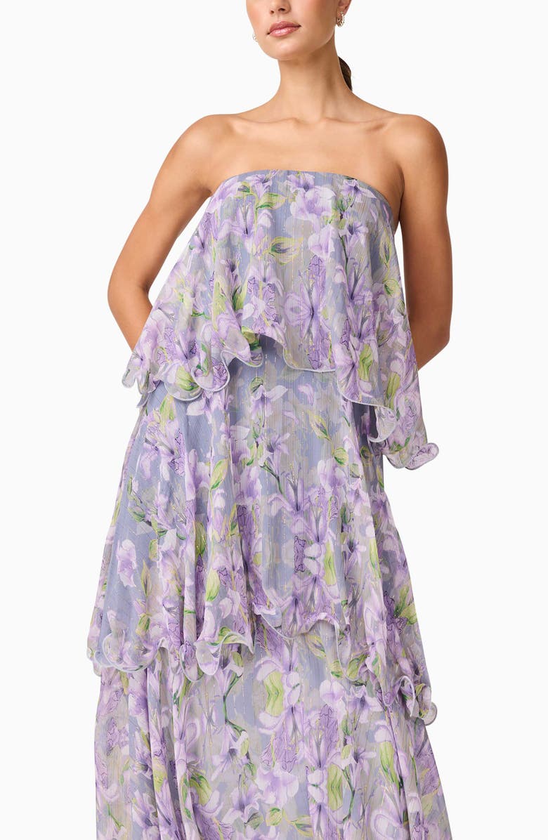 Elliatt Milena Floral Tiered Ruffle Georgette Maxi Dress, Alternate, color, Fog Lilac