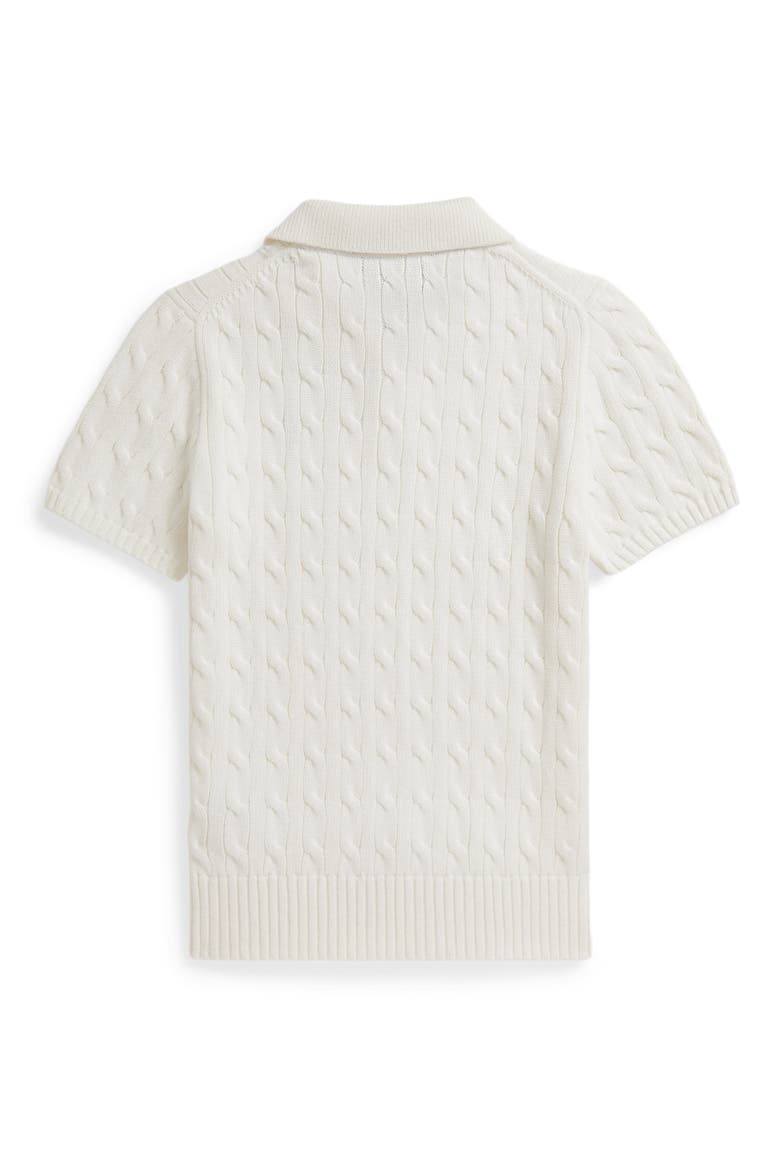 Kids' Cabled Cotton Polo Sweater, Alternate, color, DECK WASH WHITE