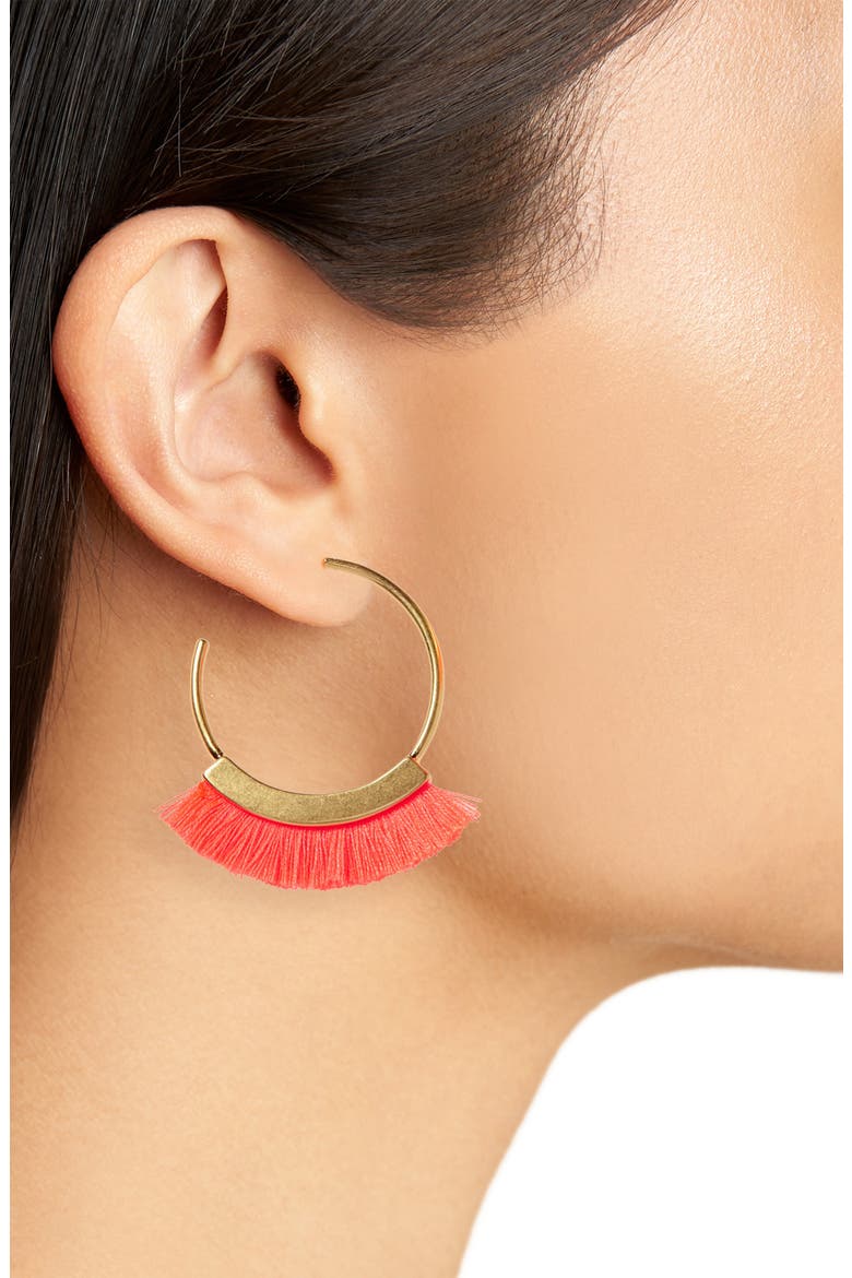 Fringe Hoop Earrings, Alternate, color, ELECTRIC PINK