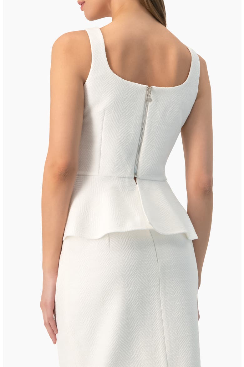 Herringbone Jacquard Square-Neck Sleeveless Peplum Top, Alternate, color, White