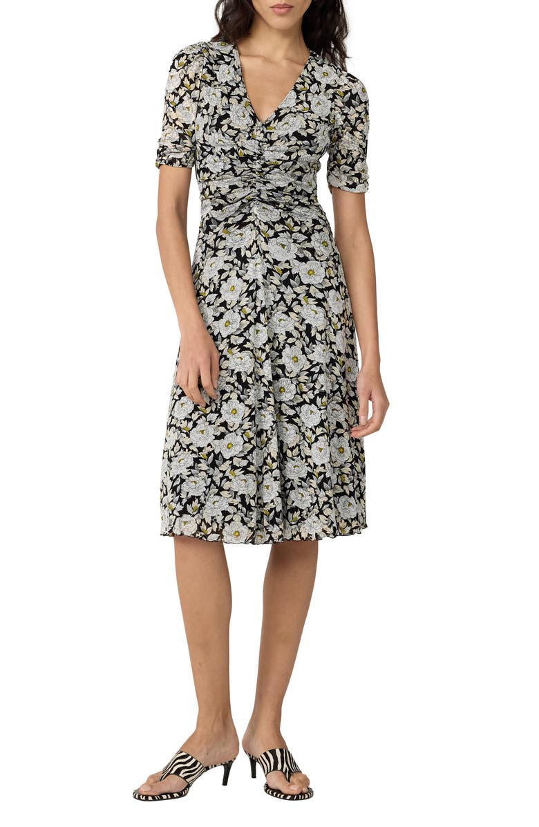 Diane von Furstenberg Koren Reversible Ruched Mesh Dress, Main, color, Biba Rose Mini Black