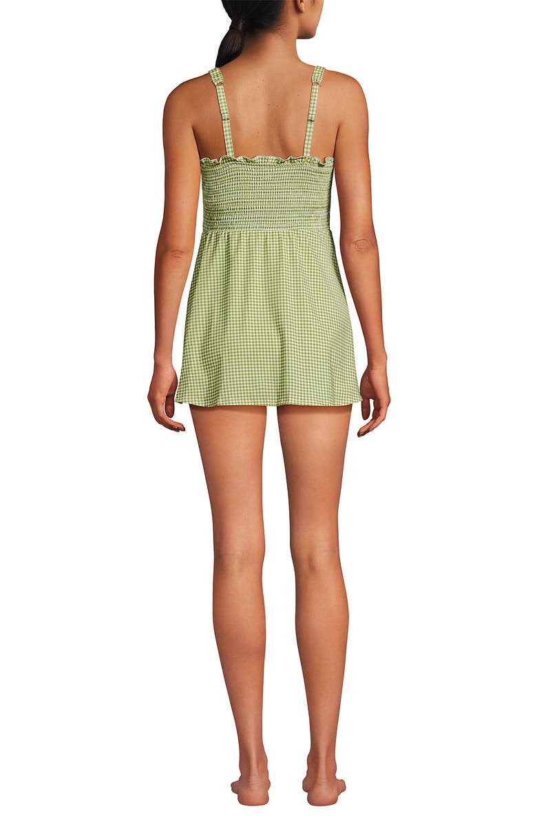 Lands' End Womens Square Neck Smocked Mini Swim Dress, Alternate, color, Bright Pistachio Gingham