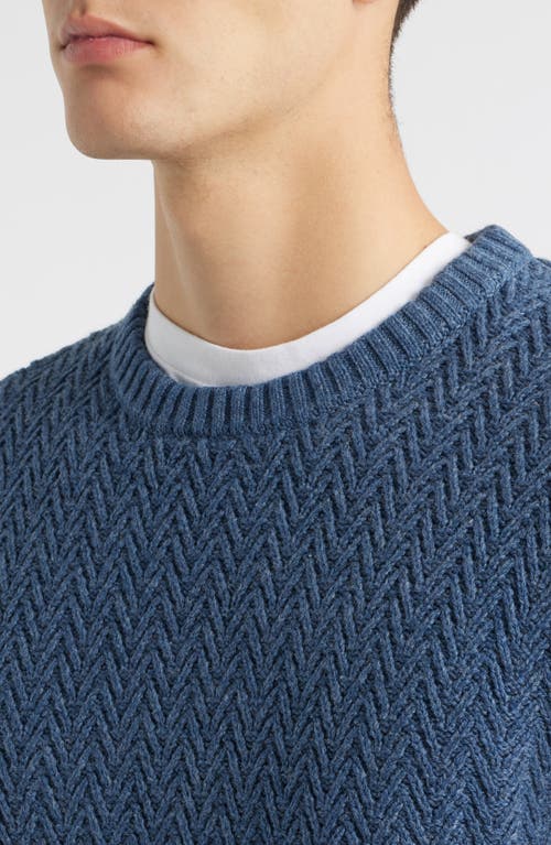 James Campbell Ayr Herringbone Stitch Cotton & Wool Blend Sweater In Blue