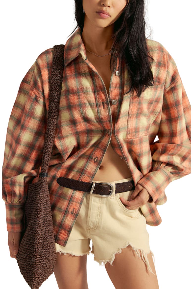 We The Free Ashley Oversize Plaid Cotton Button-Up Shirt, Main, color, SAND COMBO - GIA PLA