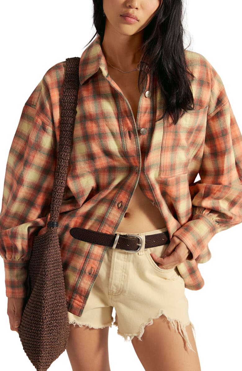 Free People Ashley Oversize Plaid Cotton Button-Up Shirt, Main, color, Sand Combo - Gia Pla