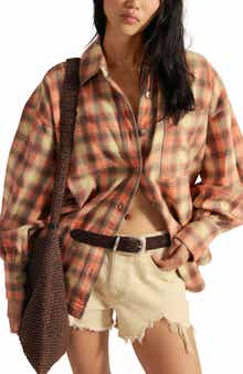 Free People Ashley Oversize Plaid Cotton Button-Up Shirt