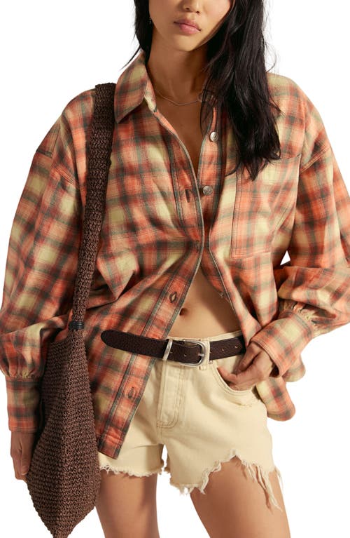 Free People Ashley Oversize Plaid Cotton Button-up Shirt In Red