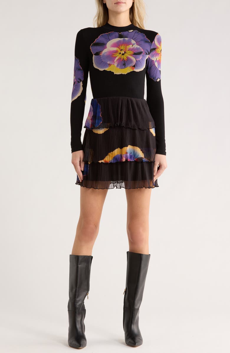 Desigual Mixed Media Long Sleeve Dress, Main, color, 