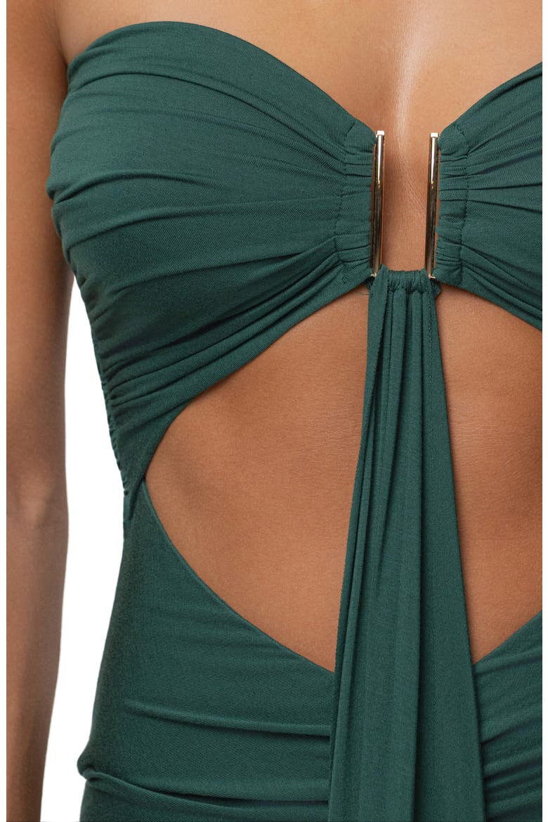 Drape Cutout Strapless Body-Con Maxi Cocktail Dress, Alternate, color, GREEN