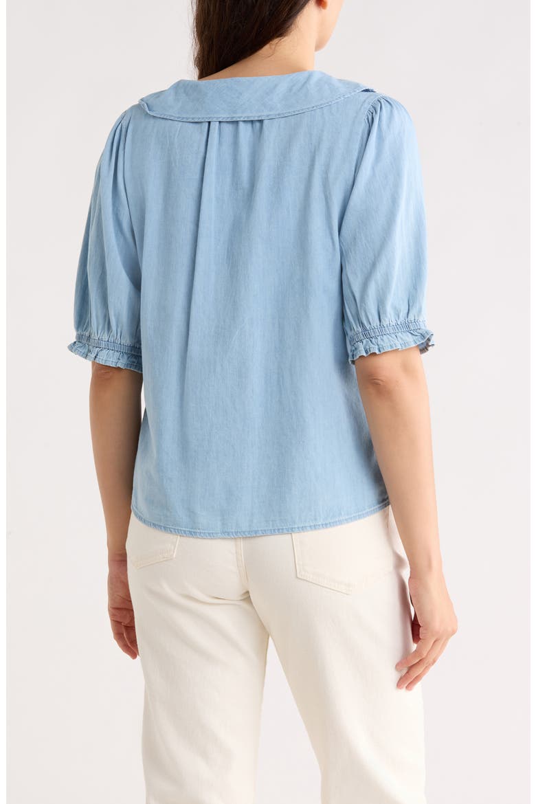Ruffle Puff Sleeve Denim Button-Up Top, Alternate, color, LIGHT WASH