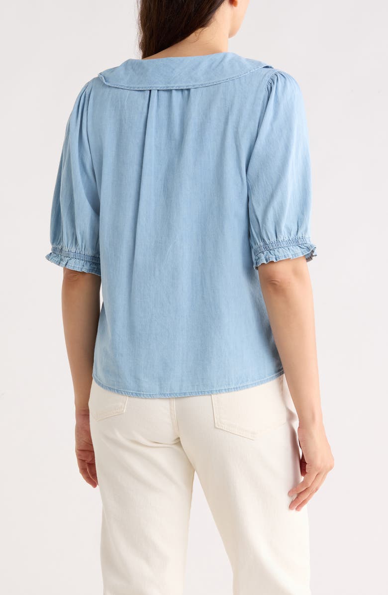 Trove New York Ruffle Puff Sleeve Denim Button-Up Top, Alternate, color, Light Wash