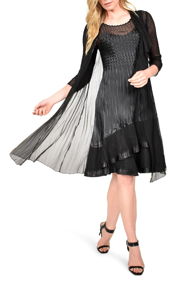 Charmeuse Dress with Long Jacket, Main, color, BLACK