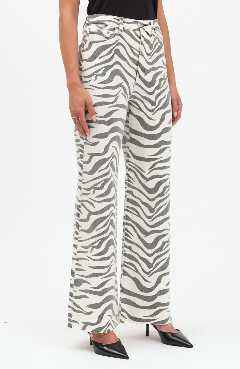 DAZE Far Out High Waist Raw Hem Wide Leg Jeans, Alternate, color, Zebra