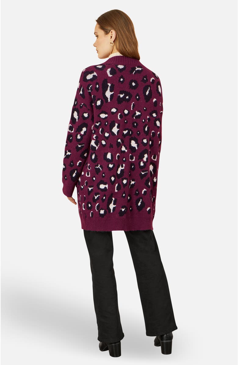 Yumi Animal Intarsia Long Cardigan, Alternate, color, Burgundy