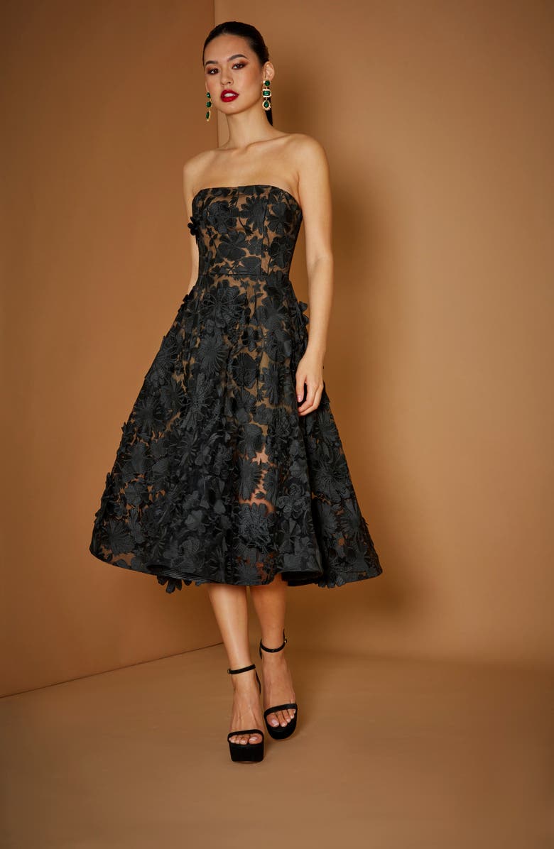 HELSI Florence Floral Appliqué Strapless Midi Dress, Alternate, color, 