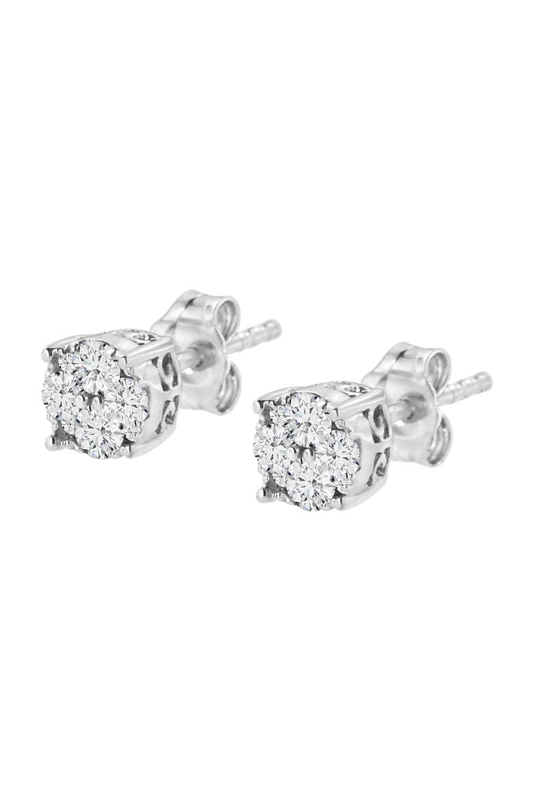 Silver 1/2 Ct Prong RoundDiamond Cluster Stud Earring, Alternate, color, White
