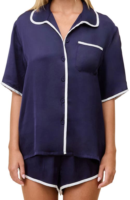 Papinelle Annabelle Piped Satin Pajamas In Blue