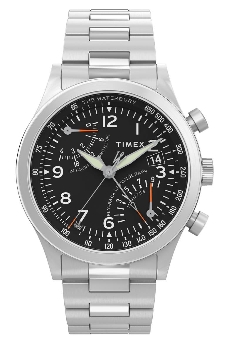 Waterbury Traditional Fly Back Chronograph Bracelet Watch, 43mm, Main, color, STAINLESS STEEL