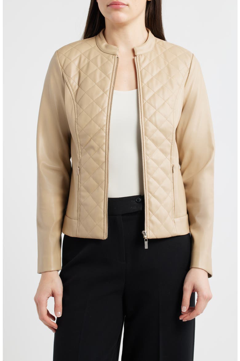 Quilted Faux Leather Moto Jacket, Main, color, LATTE
