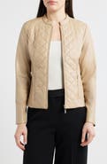 AK ANNE KLEIN Quilted Faux Leather Moto Jacket