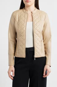 AK ANNE KLEIN Quilted Faux Leather Moto Jacket