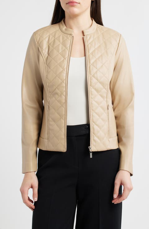 AK ANNE KLEIN Quilted Faux Leather Moto Jacket (Regular & Petite)