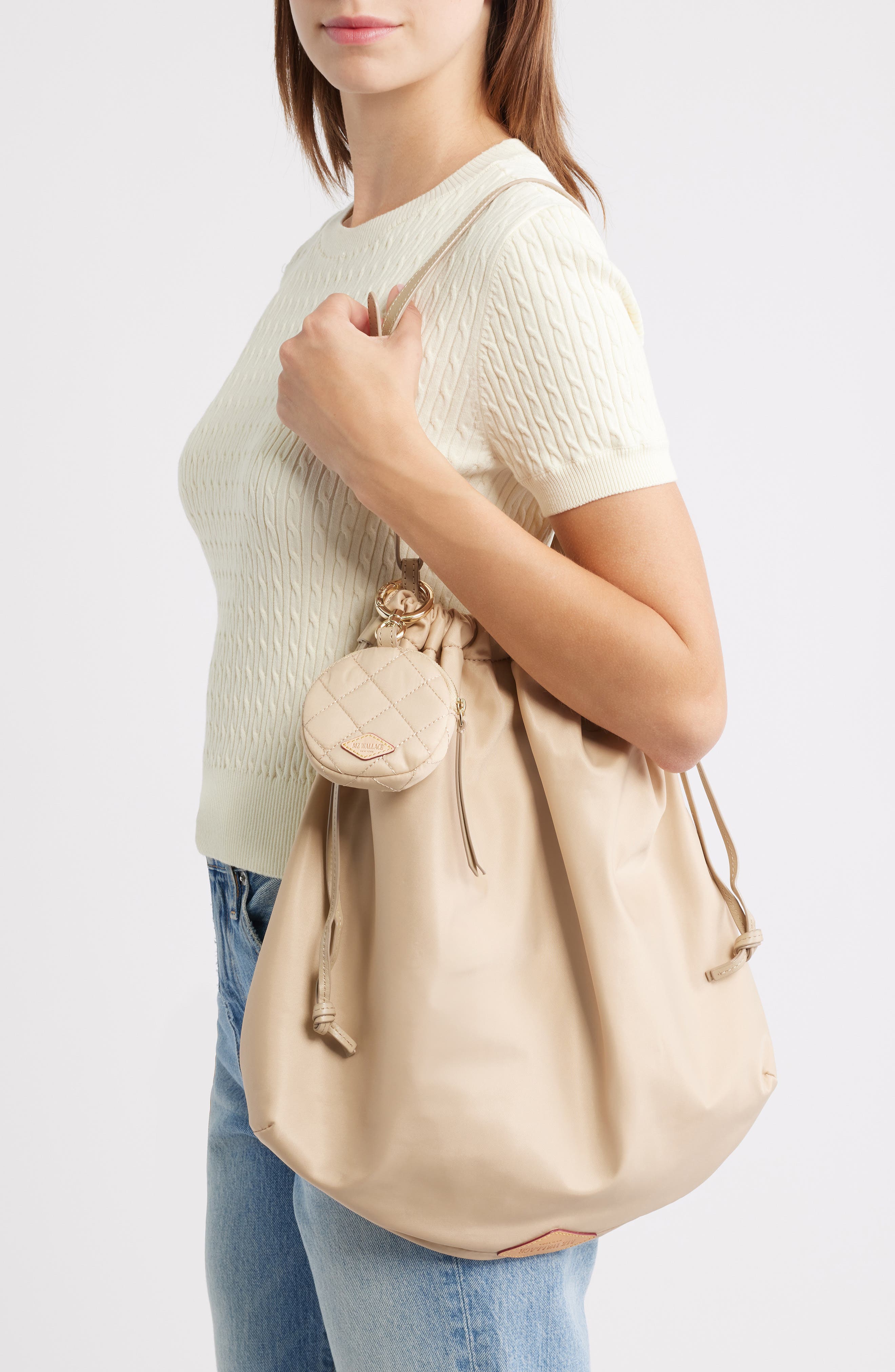 MZ Wallace Waverly Nylon Shoulder Bag, Alternate, color, Buff
