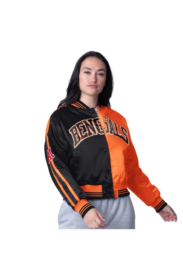 Women's Starter  Black/Orange Cincinnati Bengals Zone Blitz Cropped Full-Snap Satin Jacket, Alternate, color, Black
