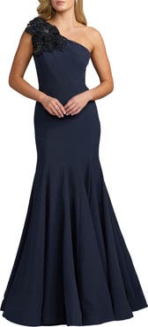 Mac Duggal Crepe One Shoulder Gown With Flower Detail