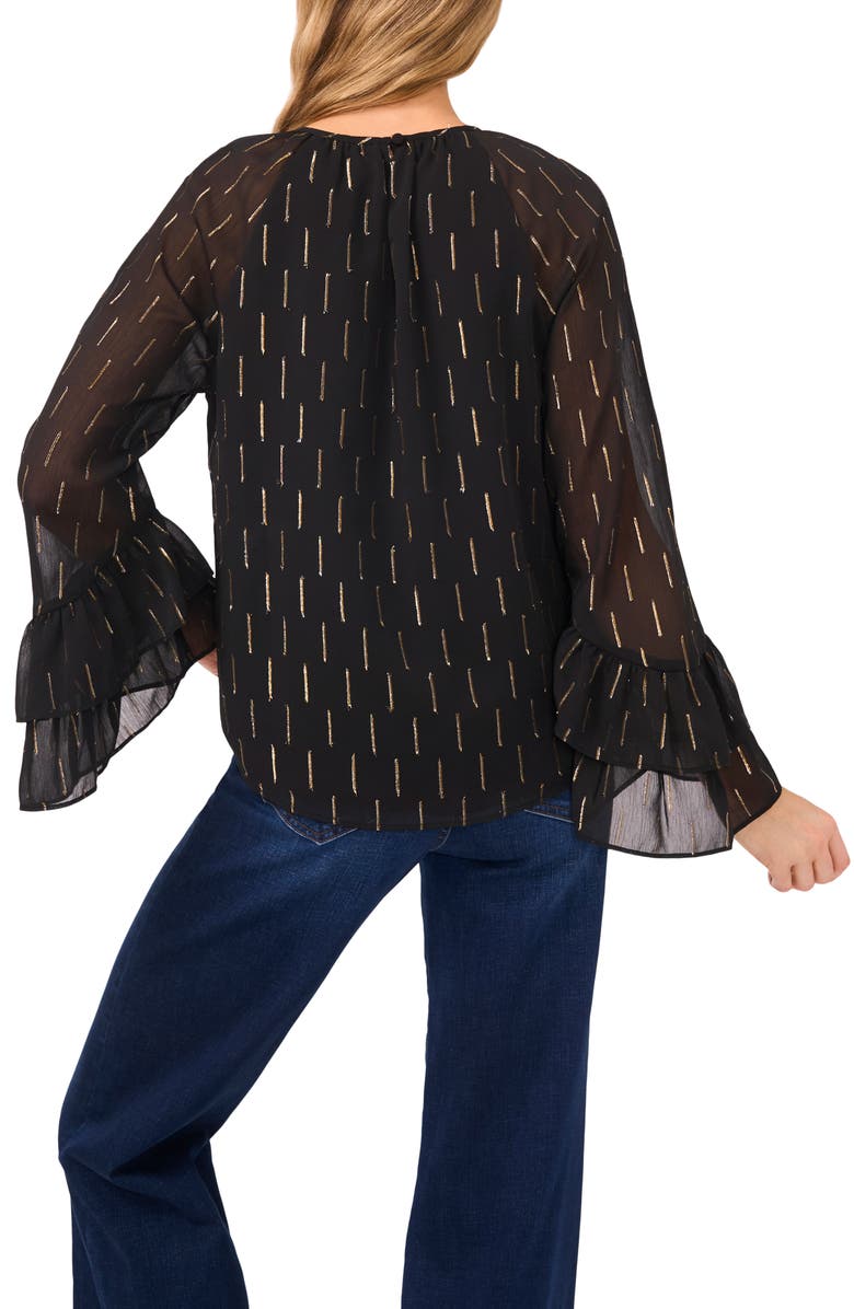 CeCe Metallic Tiered Sleeve Top, Alternate, color, Rich Black