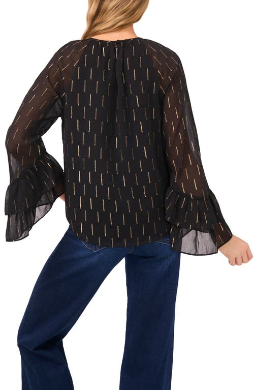 Cece Metallic Clip Dot Tiered Sleeve Top In Black