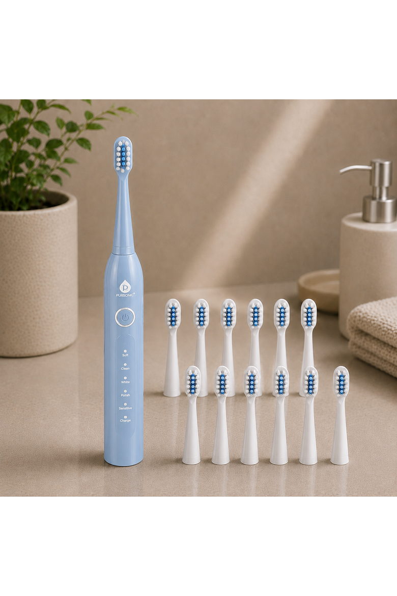 USB Rechargeable Sonic Toothbrush with 12 Brush Heads, Alternate, color, Blue