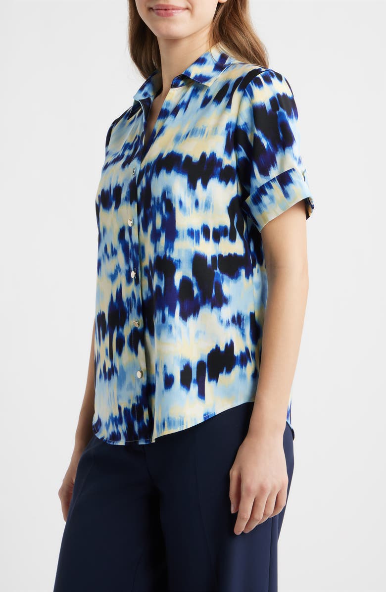 AK ANNE KLEIN Crepe Button-Up Shirt, Alternate, color, Lakeshore Multi