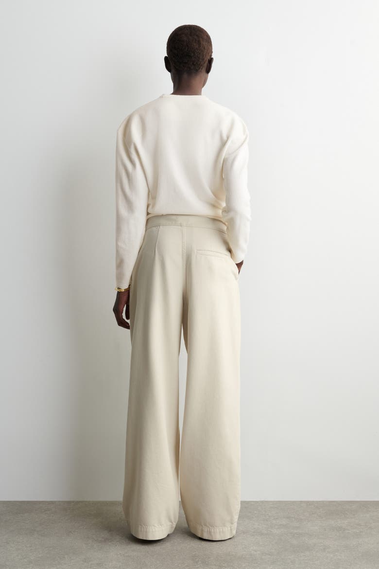 Pleated Wide Denim Pants, Alternate, color, CREAM