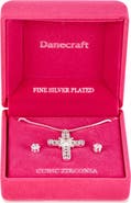 Danecraft Cross Pendant Necklace & Cubic Zirconia Stud Earrings Set
