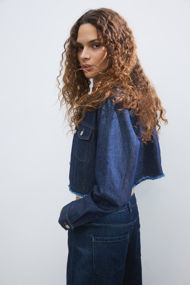 Cropped Denim Jacket, Alternate, color, Dark denim blue