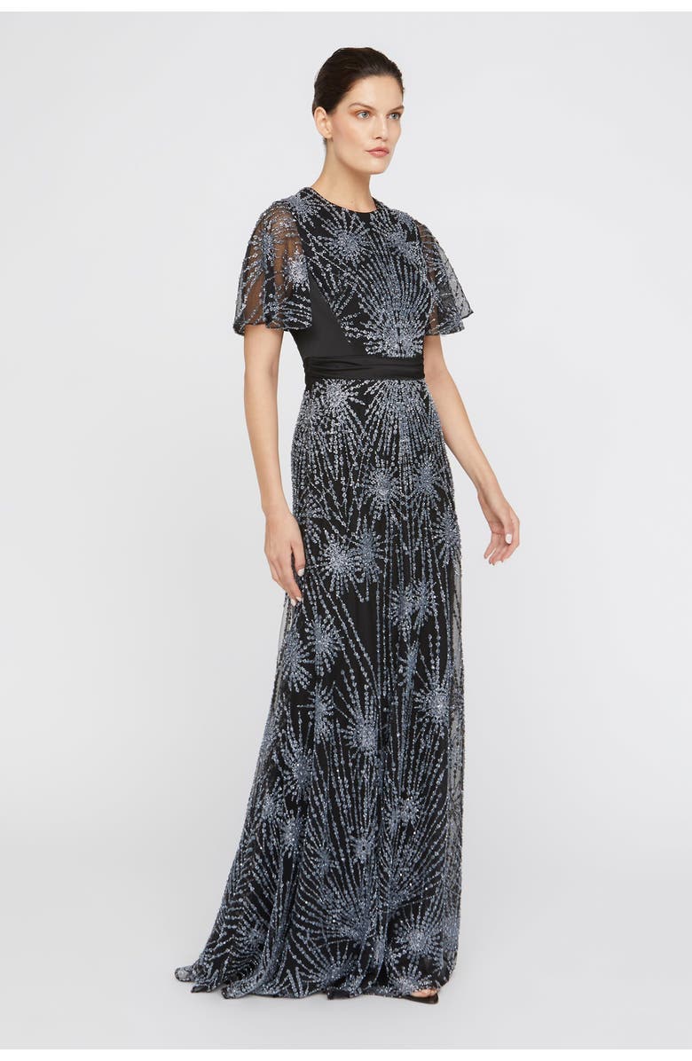 Theia Lavina Beaded Gown, Alternate, color, Black / Silver