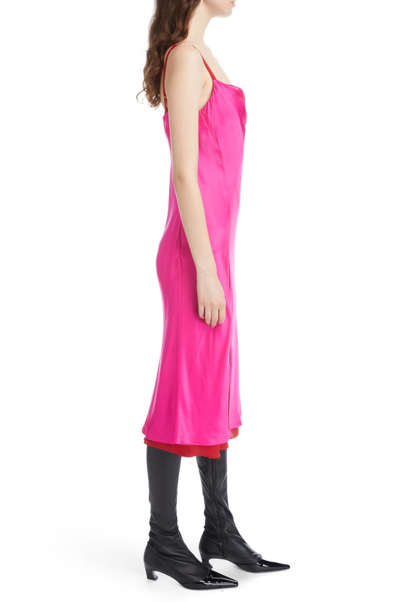 Dasa Layered Cowl Neck Satin Slipdress, Alternate, color, FUCHSIA PINK